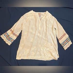 Cream Embroidered Johnny Was Blouse